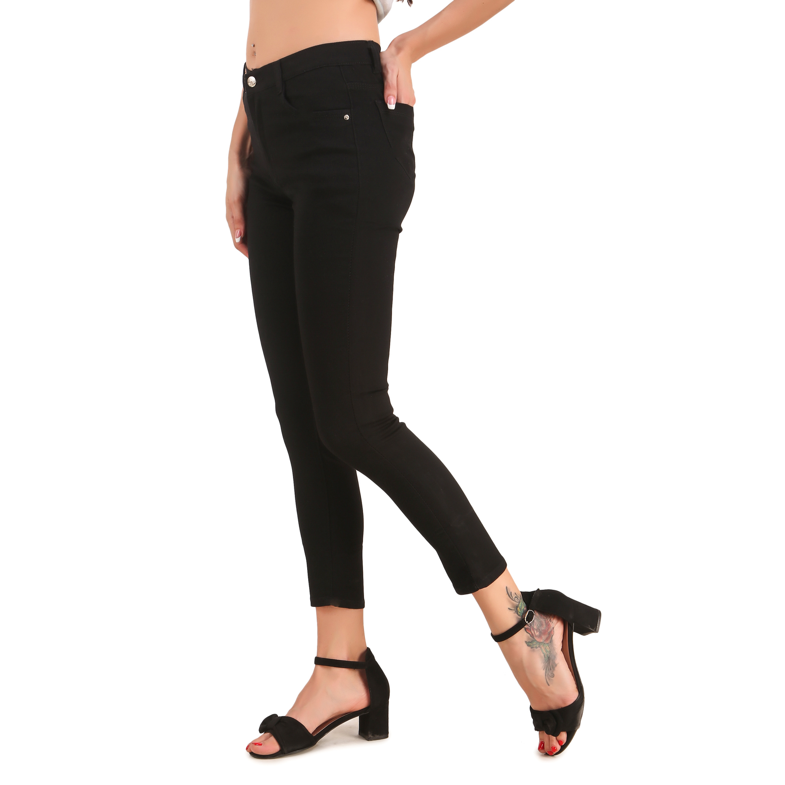 Stylones Mid Rise Single Button Slim Ankle Length Jeans